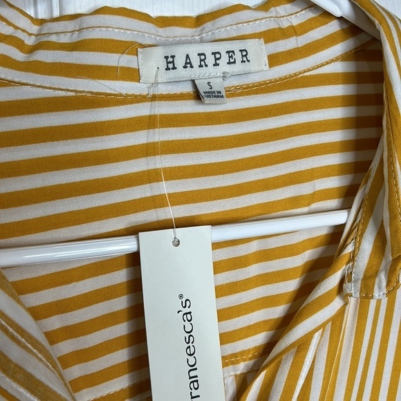 Harper NWT Vera Striped Hi Lo Hem Button‎ Down Shirt in Marigold Yellow Small - Picture 7 of 9